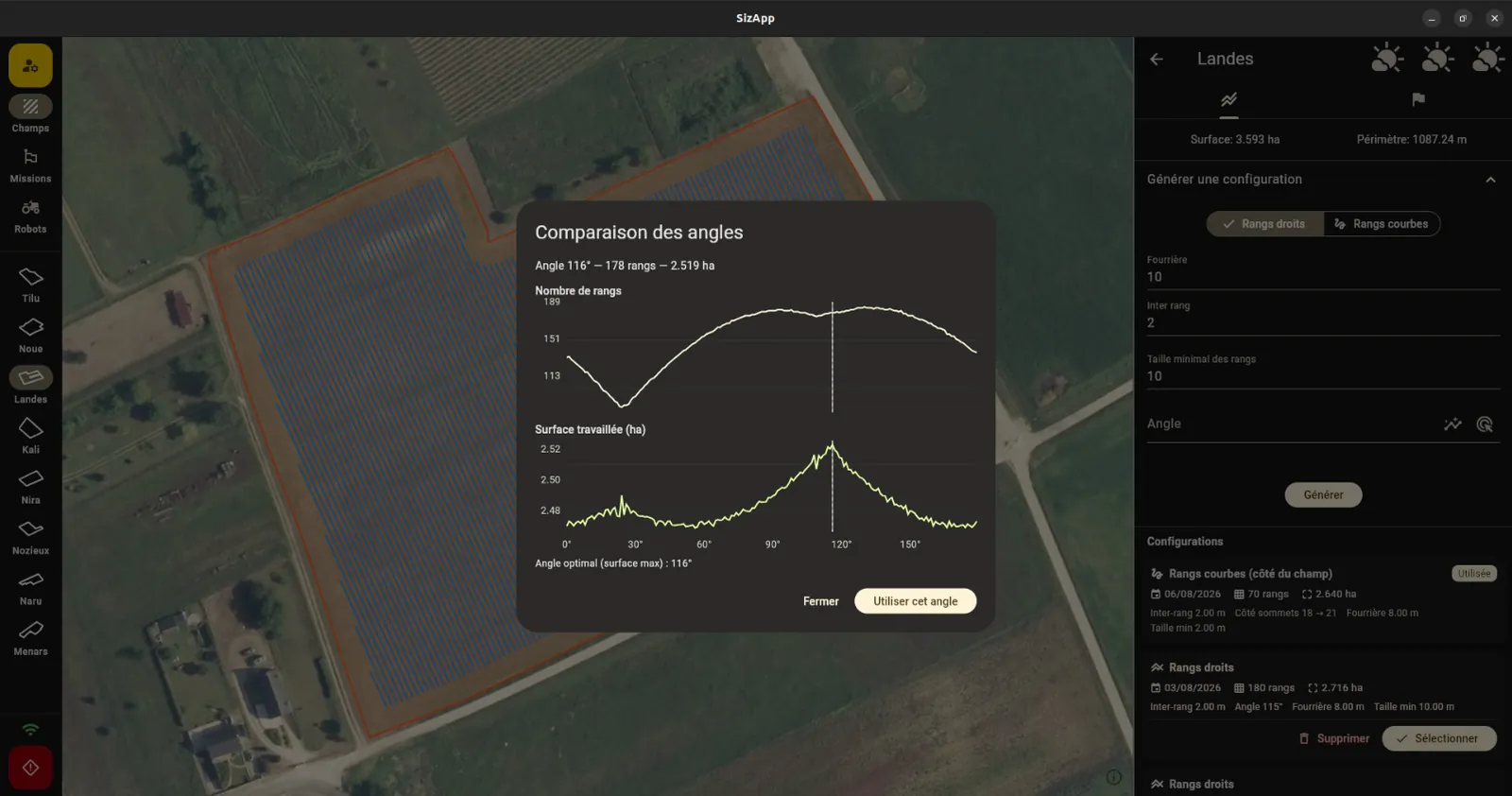 SIZ'App : génération automatique des rangs dans une parcelle non travaillée